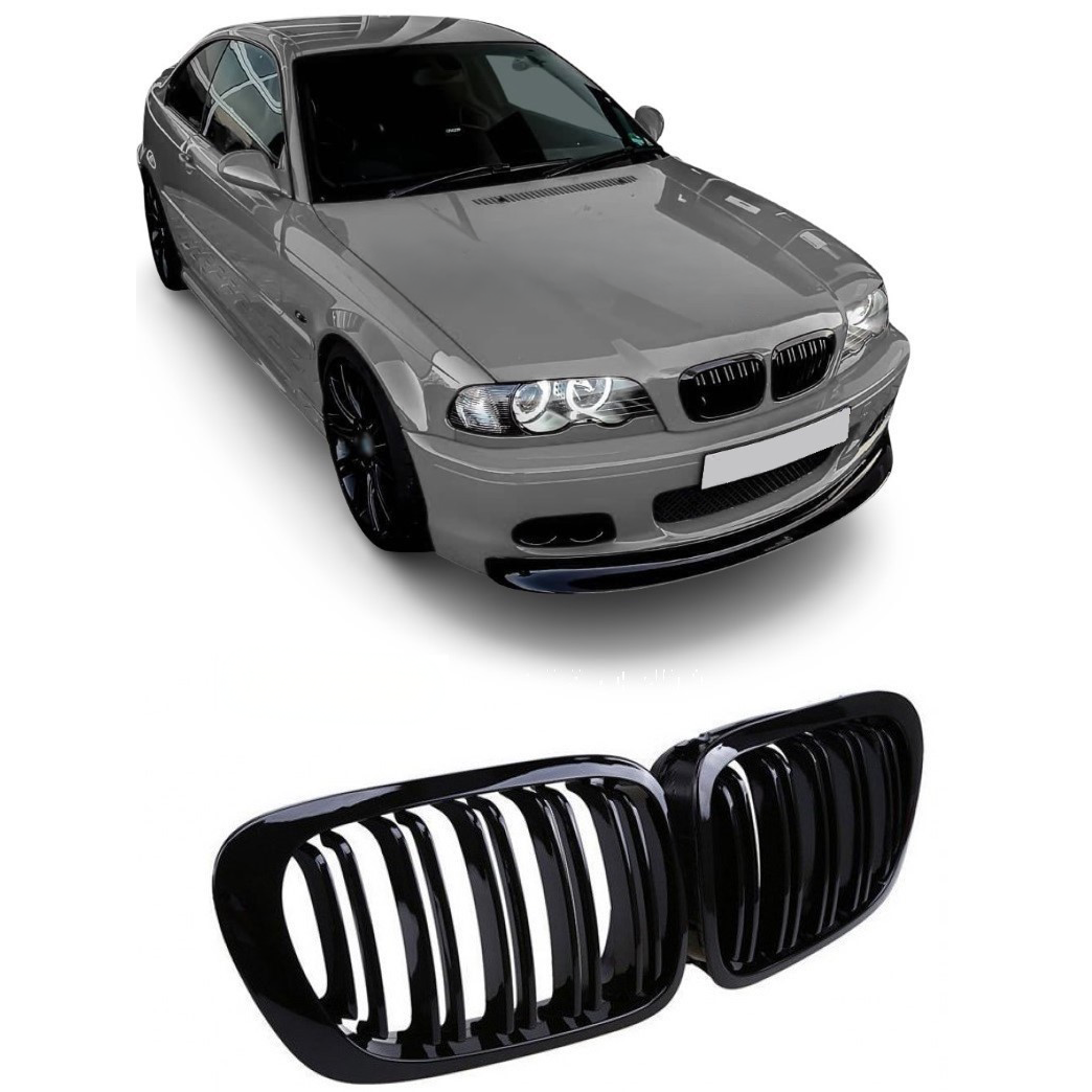 Grile duble pentru BMW Seria 3 E46 Coupe/Cabrio 1999-2003 Negru Lucios