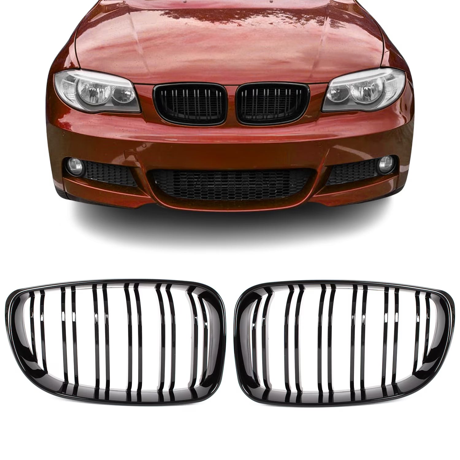 Grile Duble BMW Seria 1 E87 E82 E88 2007-2011 - Negru Lucios