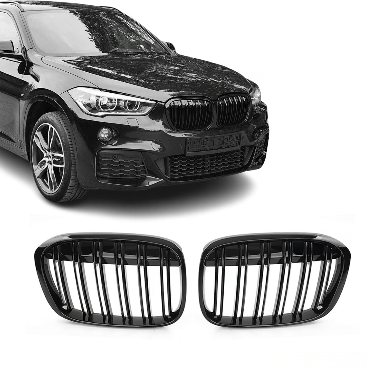 Grile Duble BMW X1 F48 PRE-LCI 2015-2019 - Negru Lucios