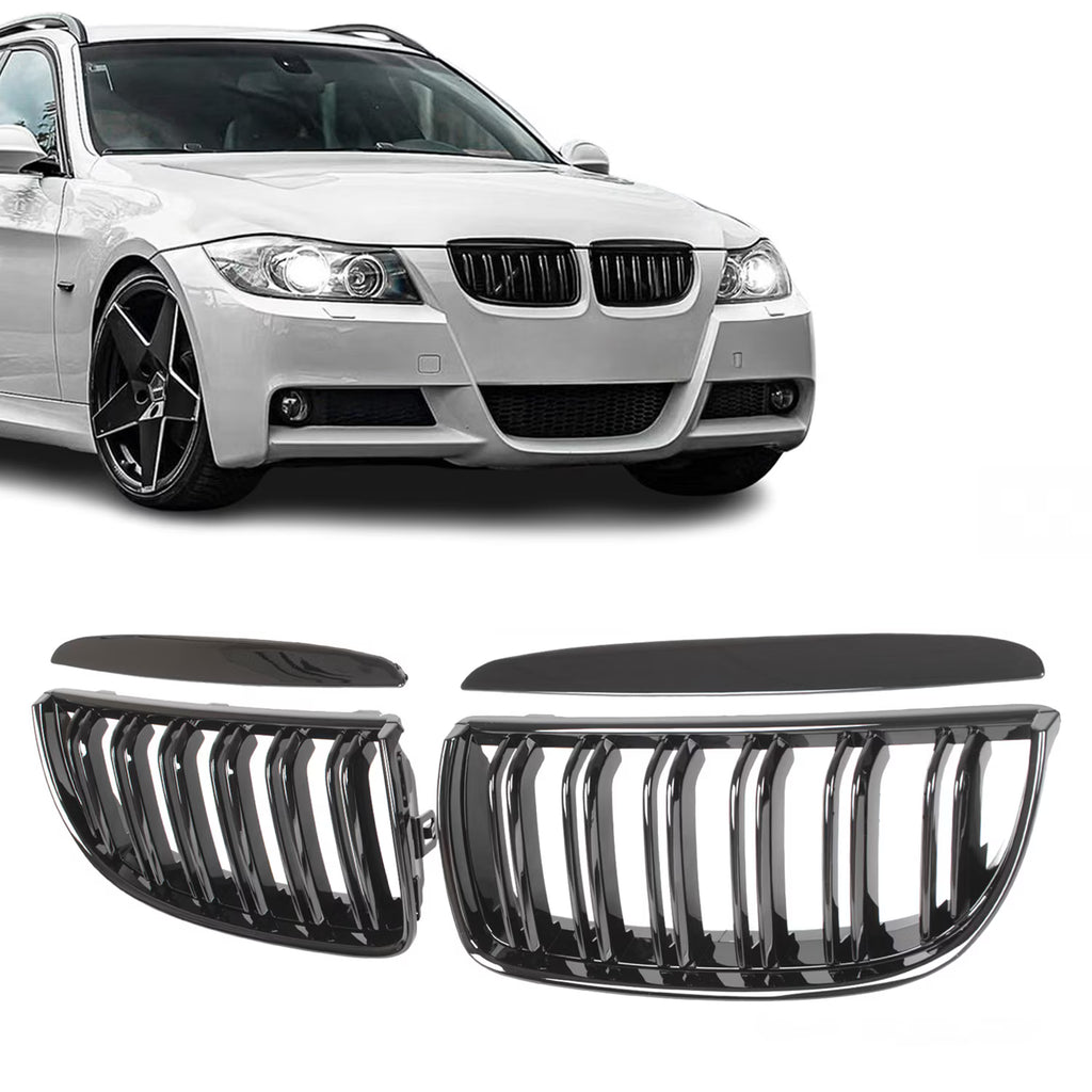 Grile Duble BMW Seria 3 E90 E91 2004-2009 - Negru lucios