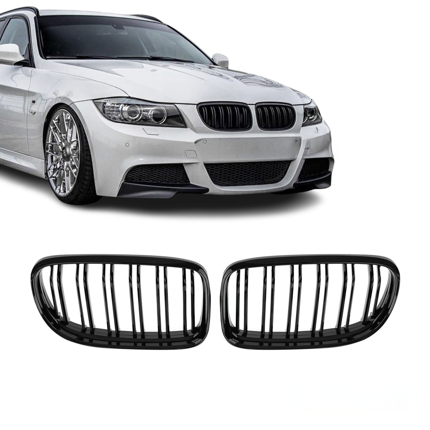 Grile Duble BMW Seria 3 E90 E91, 2009-2013 - Negru lucios