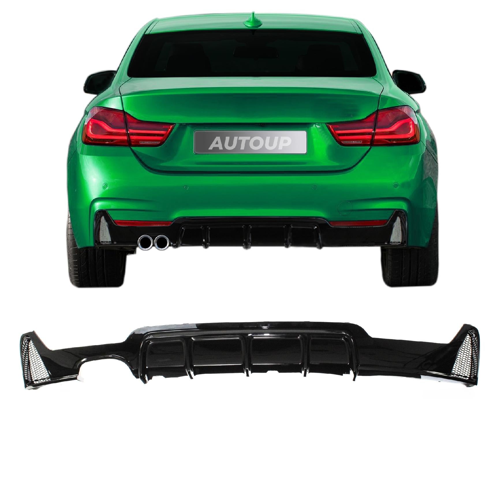 Difuzor Bara Spate AUTOUP M Performance, Evacuare Dubla Stanga, Negru Lucios, Pentru BMW Seria 4 F32 F33 F36 2013-2021