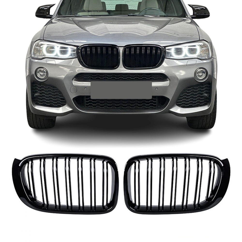 Grile duble pentru BMW X3 X4 F25 F26, 2014-2018 - Negru lucios