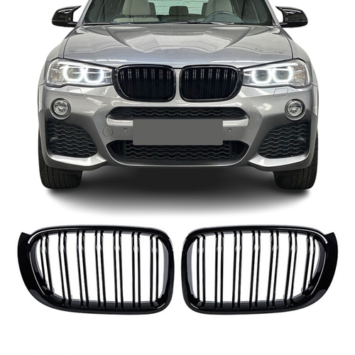 Grile duble pentru BMW X3 X4 F25 F26, 2014-2018 - Negru lucios