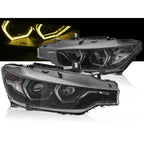 Faruri Angel Eyes pentru BMW F30 F31 2011 - 2015 Yellow LED Black DRL