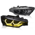 Faruri Angel Eyes pentru BMW F30 F31 2011 - 2015 Yellow LED Black DRL