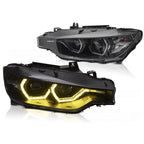 Faruri Angel Eyes pentru BMW F30 F31 2011 - 2015 Yellow LED Black DRL