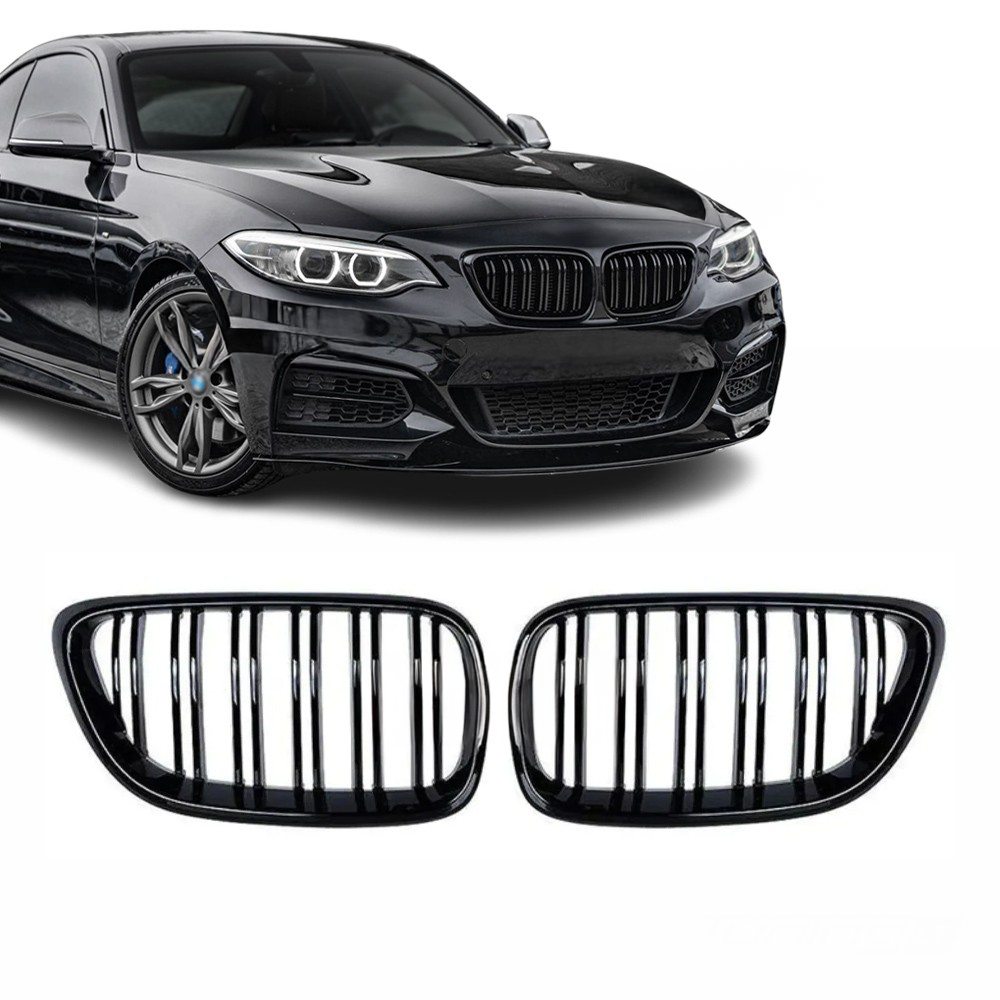 Grile duble BMW Seria 2 F22 F23 F87, 2014-2021, Negru Lucios